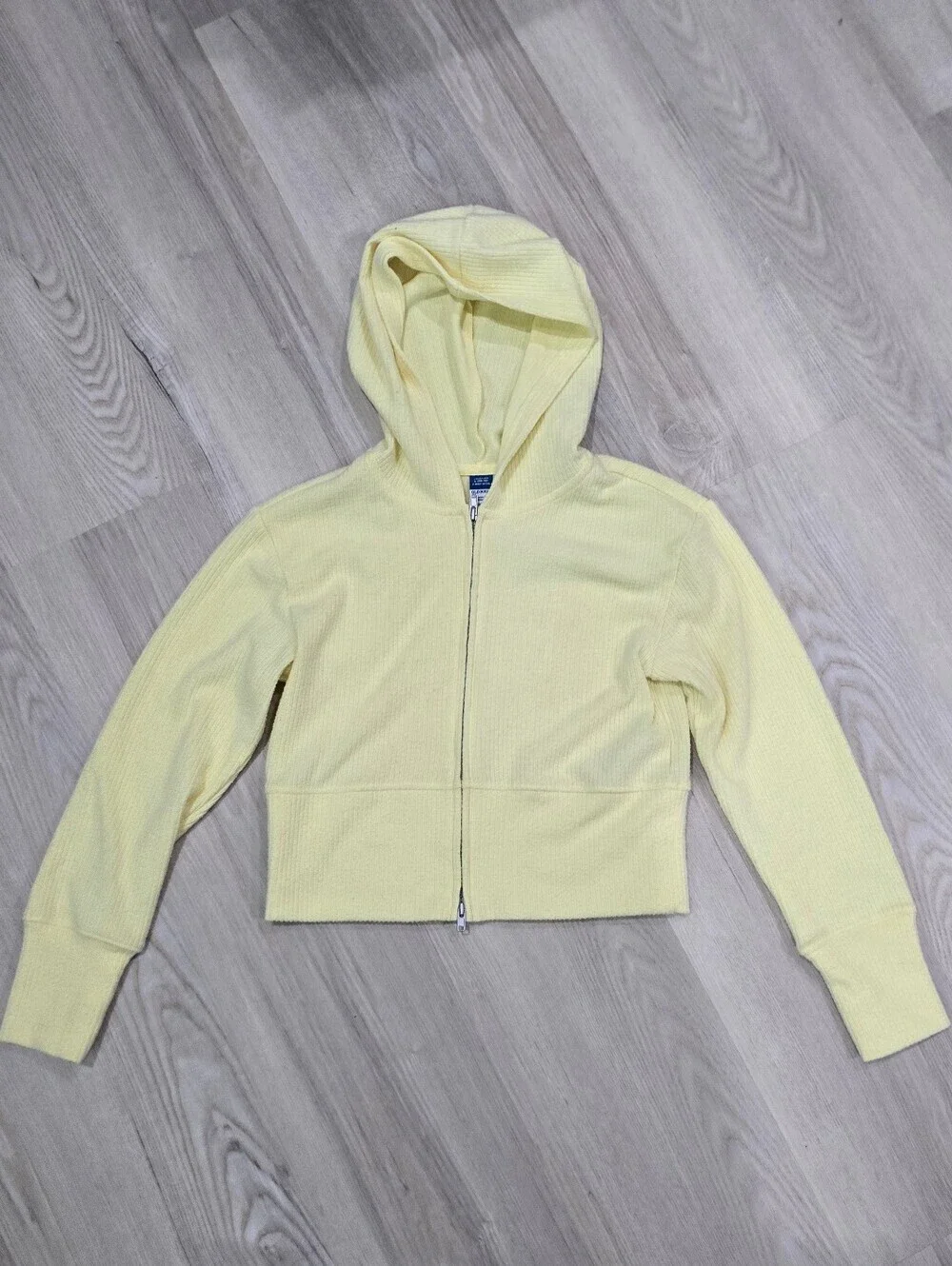Old Navy Light Yellow Waffle-Knit Cozeplush Hooded Zip Sweatshirt Size L